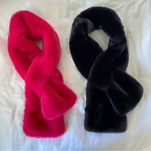 Bundle of 2 Black & Pink Faux Fur Scarves